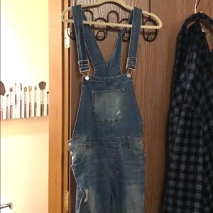 Distressed Skinny jean overalls